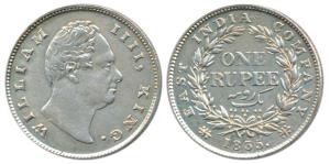 William IV, Silver Rupee, 1835, Calcutta Mint, F incuse, A / I, Two leaves, 19 Berries, (P