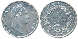 William IV, Silver Rupee, 1835, Bombay Mint, No initials, B / II, Bud leaves, 20 Berries, 