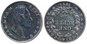 William IV, Silver Rupee, 1835, Bombay Mint, No initials, B / II, Bud leaves, 20 Berries, 