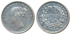 Victoria Queen, Silver ¼ Rupee, 1840, Continuous Legend, Madras Mint, English Head, S incu