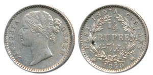 Victoria Queen, Silver ¼ Rupee, 1840, Divided Legend, Madras Mint, WWS raised, 10 Berries 
