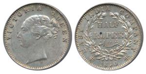 Victoria Queen, Silver ½ Rupee, 1840, Continuous Legend, Madras Mint, English Head, 19 Ber