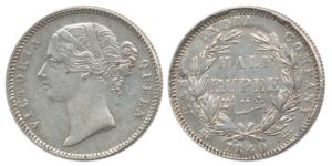 Victoria Queen, Silver ½ Rupee, 1840, Divided Legend, Calcutta / Bombay Mint, WW incuse, 2