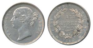 Victoria Queen, Silver ½ Rupee, 1840, Divided Legend, Madras Mint, B raised WW incuse, 24 