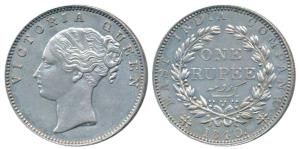 Victoria Queen, Silver Rupee, 1840, Continuous Legend, Madras Mint, English Head, S incuse