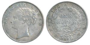 Victoria Queen, Silver Rupee, 1840, Continuous Legend, Bombay Mint, English Head, 19 Berri