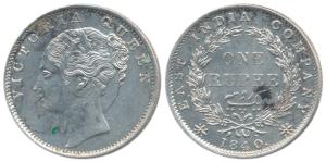 Victoria Queen, Silver Rupee, 1840, Continuous Legend, Bombay Mint, English Head with Modi