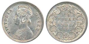 Victoria Queen, Silver ¼ Rupee, 1862, Bombay mint, A / I / No mint mark, (Prid 377). Extre