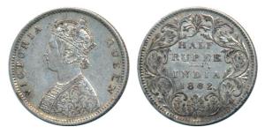 Victoria Queen, Silver ½ Rupee, 1862, Bombay Mint, B1/ II, Round pearls in the crown, (Pri