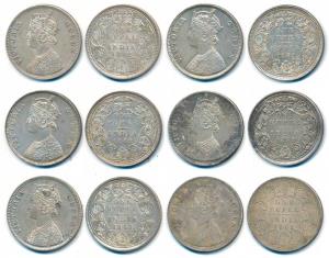 Victoria Queen, Silver Rupee (6), Assorted lot of 1862 without dot varieties, Bombay Mint,