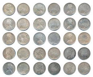 Victoria Queen, Silver Rupee (15), 1862, Bombay Mint, Assorted lot different dot varieties
