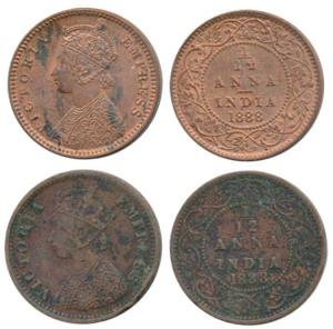 Victoria Empress, Copper 1/12 Anna (2), 1888, Calcutta Mint, Obverse B, (Prid 793); Bombay