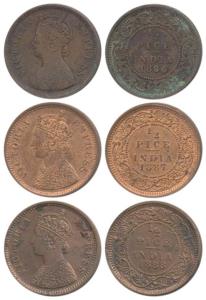 Victoria Empress, Copper ½ Pice (3), 1886, Calcutta Mint, (Prid 718); 1887, Calcutta Mint,