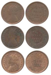 Victoria Empress, Copper ½ Pice (3), 1895, Calcutta Mint, (Prid 728); 1896, Calcutta Mint,