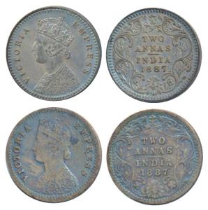 Victoria Empress, Silver 2 Annas (2), 1887, Calcutta Mint, B / II / C incuse, (Prid 502); 