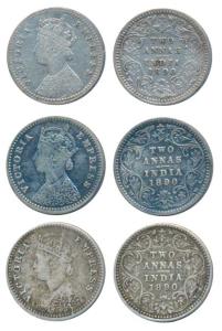 Victoria Empress, Silver 2 Annas (3), 1890, Calcutta Mint, B / II / C incuse, (Prid 505); 