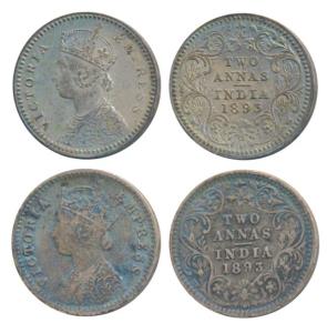 Victoria Empress, Silver 2 Annas (2), 1893, Calcutta Mint, B / II / C incuse, (Prid 508); 
