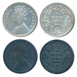 Victoria Empress, Silver 2 Annas (2), 1895, Calcutta Mint, B / II / C incuse, (Prid 510). 