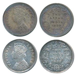 Victoria Empress, Silver 2 Annas (2), 1898, Calcutta Mint, B / II / C incuse, (Prid 513); 