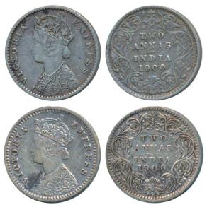 Victoria Empress, Silver 2 Annas (2), 1900, Calcutta Mint, B / II / C incuse, (Prid 514); 