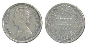 Victoria Empress, Silver ¼ Rupee, 1881, Bombay Mint, B / II / Dot, (Prid 411). Very Fine+,