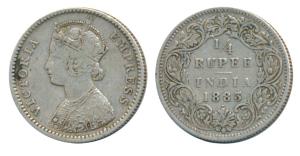 Victoria Empress, Silver ¼ Rupee, 1883, Bombay Mint, B / I / Dot, (Prid 415). Very Fine+.