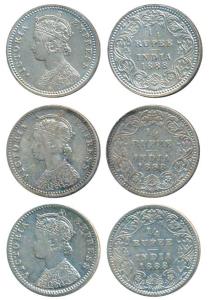 Victoria Empress, Silver ¼ Rupee (3), 1888, Calcutta Mint, C / II / No mint mark, (Prid 39