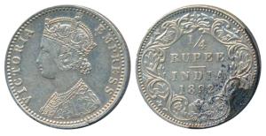 Victoria Empress, Silver ¼ Rupee, 1892, Bombay Mint, C / I / B incuse, (Prid 427). About E