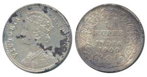 Victoria Empress, Silver ¼ Rupee, 1900, Calcutta Mint, C / II / C incuse, (Prid 403). Very