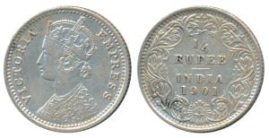 Victoria Empress, Silver ¼ Rupee, 1901, Calcutta Mint, C / II / C incuse, (Prid 404). Very