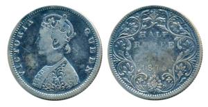 Victoria Queen, Silver ½ Rupee, 1875, Bombay Mint, B2 / II / Dot, (Prid 286). Very Fine, R