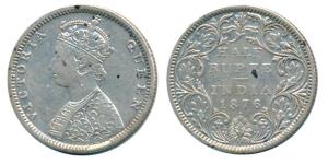 Victoria Queen, Silver ½ Rupee, 1876, Bombay Mint, B1 / II / Dot, Unlisted in Pridmore. Ve