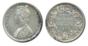Victoria Queen, Silver ½ Rupee, 1876, Bombay Mint, B2 / II / Dot, (Prid 287). Extremely Fi