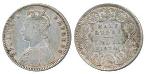 Victoria Empress, Silver ½ Rupee, 1879, Calcutta Mint, A / I / C incuse, (Prid 263). Very 
