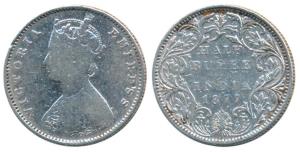 Victoria Empress, Silver ½ Rupee, 1877, Bombay Mint, A / II / dot, (Pridmore hasn’t listed