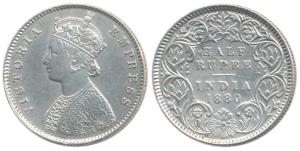 Victoria Empress, Silver ½ Rupee, 1880, Calcutta Mint, A / I / C incuse. Very Fine+, Extre