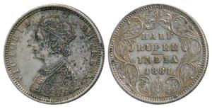Victoria Empress, Silver ½ Rupee, 1881, Bombay Mint, B2 / II / dot, (Prid 289). Very Fine+