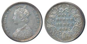 Victoria Empress, Silver ½ Rupee, 1882, Bombay Mint, B2 / II / dot, (Prid 290). Very Fine+
