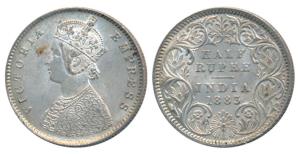 Victoria Empress, Silver ½ Rupee, 1883, Calcutta Mint, A / I / C incuse, (Prid 267). About