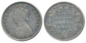 Victoria Empress, Silver ½ Rupee, 1884, Bombay Mint, A / II / dot, (Prid 292). Very Fine+.