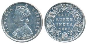Victoria Empress, Silver ½ Rupee, 1884, Bombay Mint, A / II / no dot, (Prid 293). Very Fin