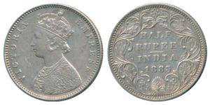 Victoria Empress, Silver ½ Rupee, 1885, Bombay Mint, A / II / B raised, (Prid 292). About 