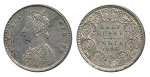 Victoria Empress, Silver ½ Rupee, 1886, Calcutta Mint, A / I / C incuse, (Prid 270). Extre