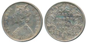 Victoria Empress, Silver ½ Rupee, 1886, Bombay Mint, A / II / B raised, (Prid 295). About 