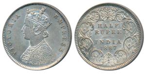 Victoria Empress, Silver ½ Rupee, 1887, Calcutta Mint, A / I / C incuse, (Prid 271). Extre