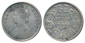 Victoria Empress, Silver ½ Rupee, 1888, Calcutta Mint, A / I / C incuse, (Prid 271). Very 