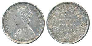 Victoria Empress, Silver ½ Rupee, 1888, Bombay Mint, A / II / B raised, (Prid 298). Very F