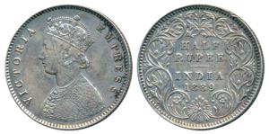 Victoria Empress, Silver ½ Rupee, 1889, Calcutta Mint, A / I / C incuse, (Prid 273). Very 