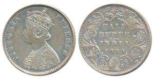 Victoria Empress, Silver ½ Rupee, 1889, Bombay Mint, A / II / B raised, (Prid 299). Extrem