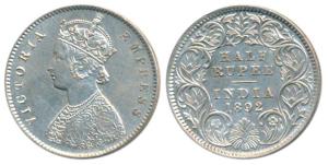 Victoria Empress, Silver ½ Rupee, 1892, Calcutta Mint, A / I / C incuse, (Prid 276). Extre